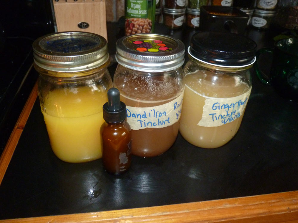 Completed strained bitters, and smaller bottle for mixing. 