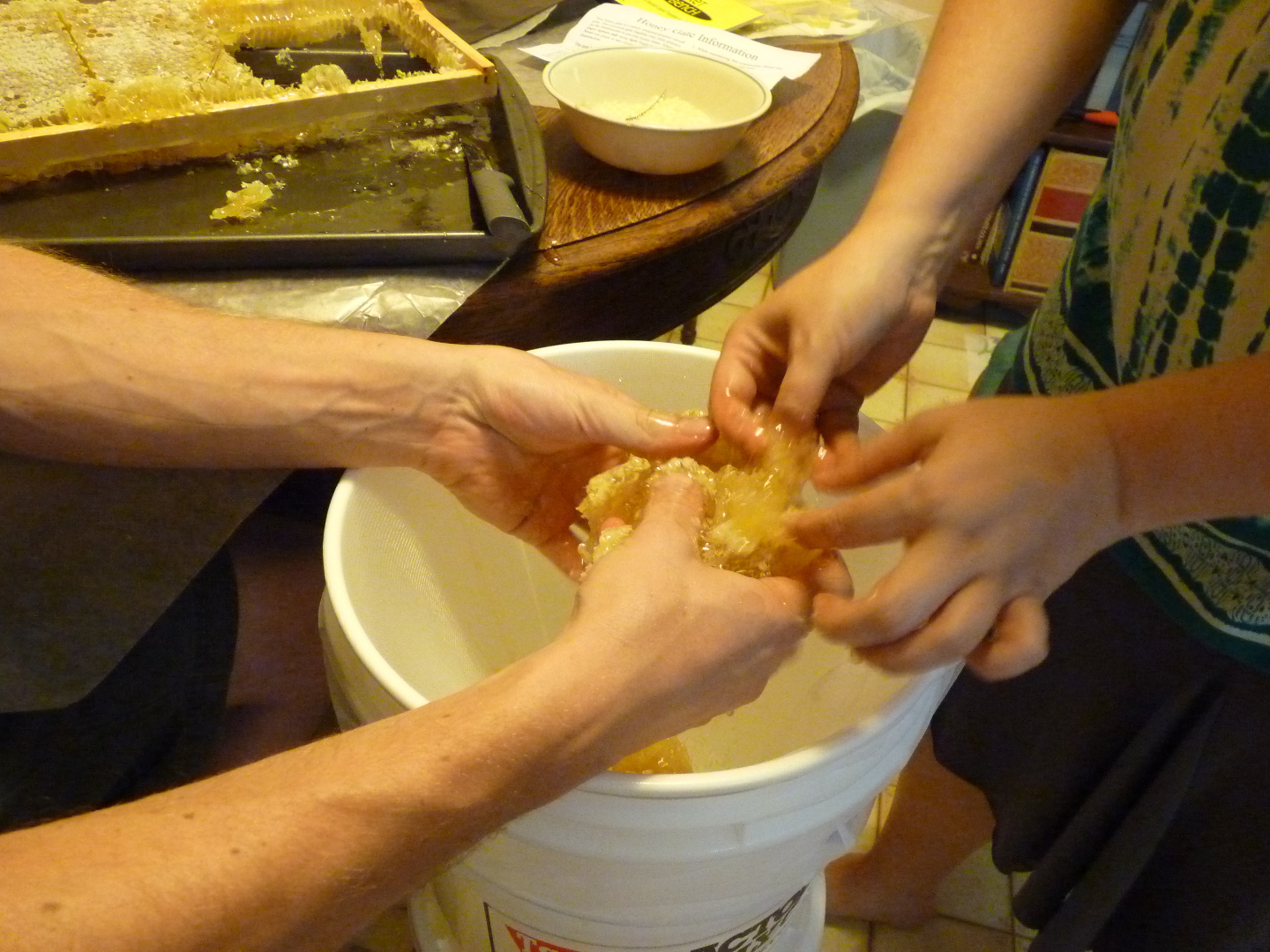 Crushing up the honey!