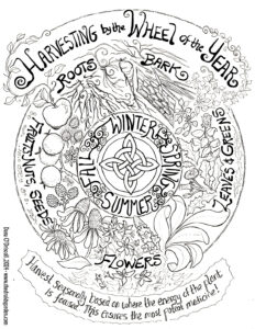 A coloring page of the harvest wheel - click for a larger image you can print and color