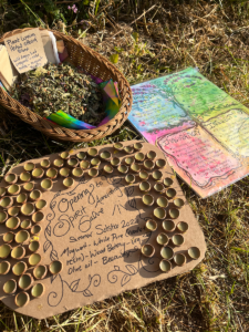 Salve in small acorn caps, offering blend, 4I's handout for the keynote